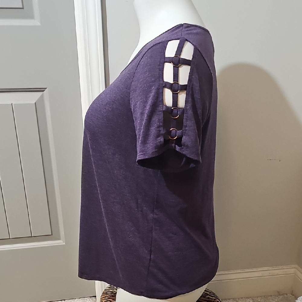 NAIF Purple Short Sleeve Ladder-Sleeve Top with Ring Accents
